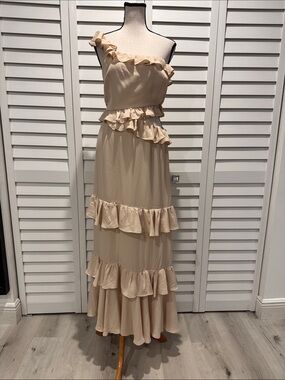 wayf champagne dress Wayf Amour Long Sleeve Linen Blend Wrap Dress - Champagne Roses